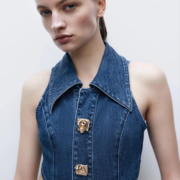 Cut Out Stretchy Sleeveless Maxi Denim Dresses - Picture 2 of 6